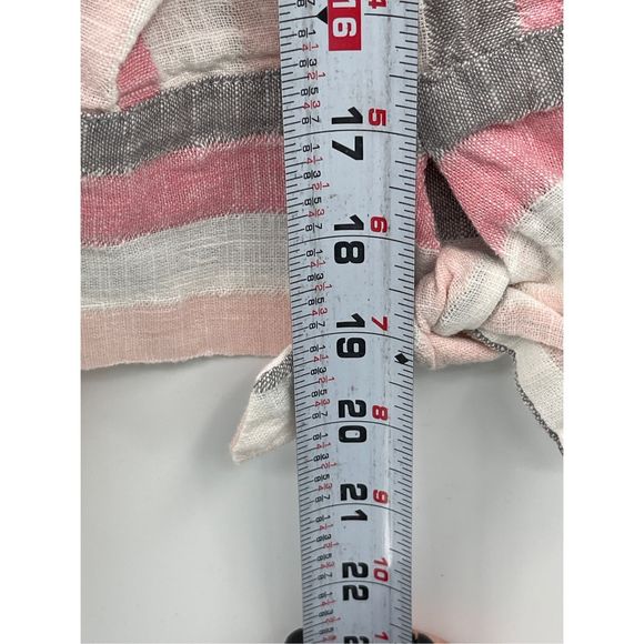 Habitat Linen Short Top Button Up Women XS Pink White Gray Stripe Long Sleeve Ne - Picture 7 of 13